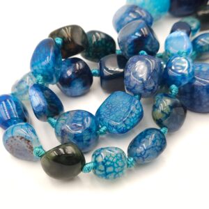 Collana in agata screziata nei toni del blu e azzurro, grandi chicchi separati da nodi - VINTAGE AMORE MIO