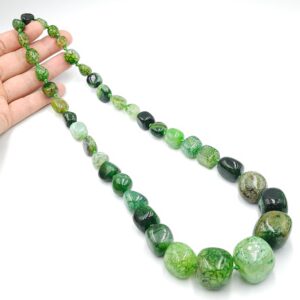 Collana in agata screziata nei toni del verde, grandi chicchi separati da nodi - VINTAGE AMORE MIO