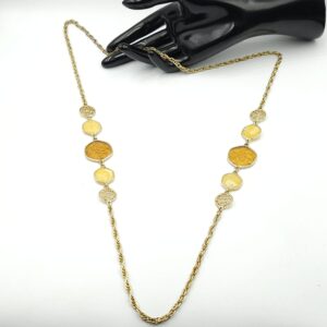 Collana Taste of honey anni '70 firmata Sarah Coventry, metallo color oro con medaglioni di lucite color miele - VINTAGE AMORE MIO