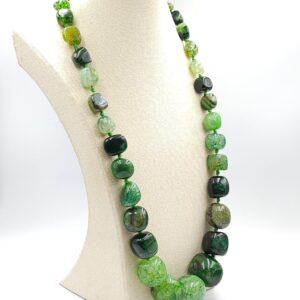 Collana in agata screziata nei toni del verde, grandi chicchi separati da nodi - VINTAGE AMORE MIO