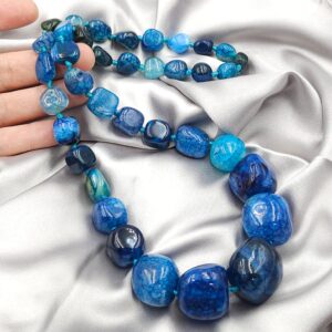 Collana in agata screziata nei toni del blu e azzurro, grandi chicchi separati da nodi - VINTAGE AMORE MIO