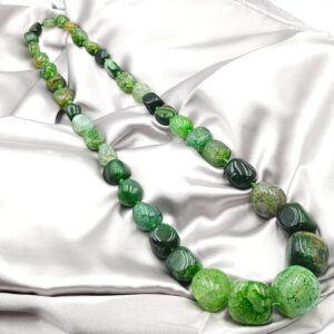 Collana in agata screziata nei toni del verde, grandi chicchi separati da nodi - VINTAGE AMORE MIO