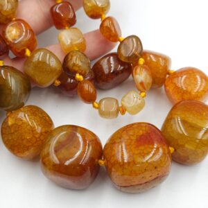 Collana in agata screziata naturale color ambra scura, grandi chicchi separati da nodi - VINTAGE AMOREMIO