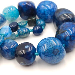 Collana in agata screziata nei toni del blu e azzurro, grandi chicchi separati da nodi - VINTAGE AMORE MIO