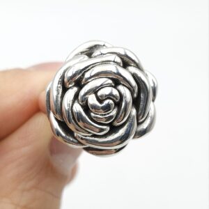 Anello in argento marchiato 925 a forma di rosa tridimensionale, diametro 20 millimetri - VINTAGE AMORE MIO