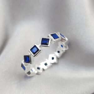 Anello diametro 18 millimetri in argento massiccio marchiato 925 con zirconi quadrati color zaffiro - VINTAGE AMORE MIO