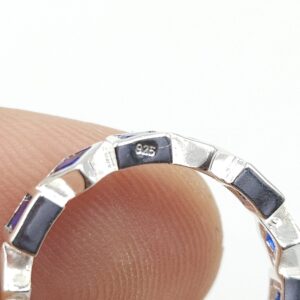 Anello diametro 18 millimetri in argento massiccio marchiato 925 con zirconi quadrati color zaffiro - VINTAGE AMORE MIO