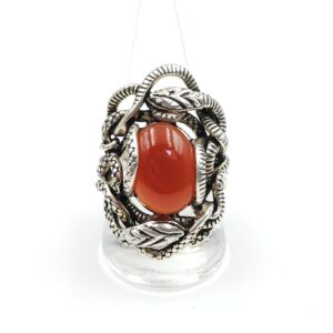 Anello diametro 20 millimetri, in argento massiccio marchiato 925, decoro di serpenti con grande cabochon di corniola naturale - VINTAGE AMORE MIO
