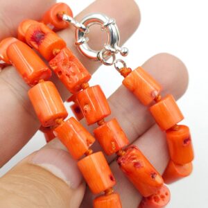 Collana di vero corallo bambù, con chiusura classica di metallo color argento - VINTAGE AMORE MIO