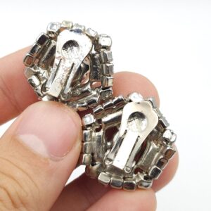 Orecchini a clip americani anni'50, metallo color argento con cristalli diamante taglio baguette e rotondo - VINTAGE AMORE MIO