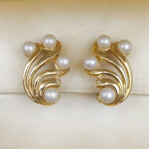 Orecchini a clip anni '50, realizzati in lega Trifanium color oro con perle - VINTAGE AMORE MIO