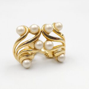 Orecchini a clip anni '50, realizzati in lega Trifanium color oro con perle - VINTAGE AMORE MIO