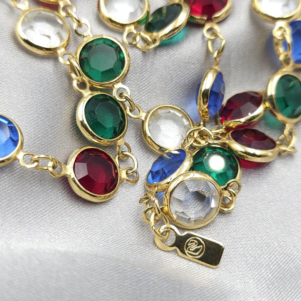 Collana vintage firmata Swarovsky, col logo del cigno, cristalli Swarovsky multicolori sfaccettati bezel, incastonati - VINTAGE AMORE MIO Collana vintage firmata Swarovsky, col logo del cigno, cristalli Swarovsky multicolori sfaccettati bezel, incastonati - VINTAGE AMORE MIO