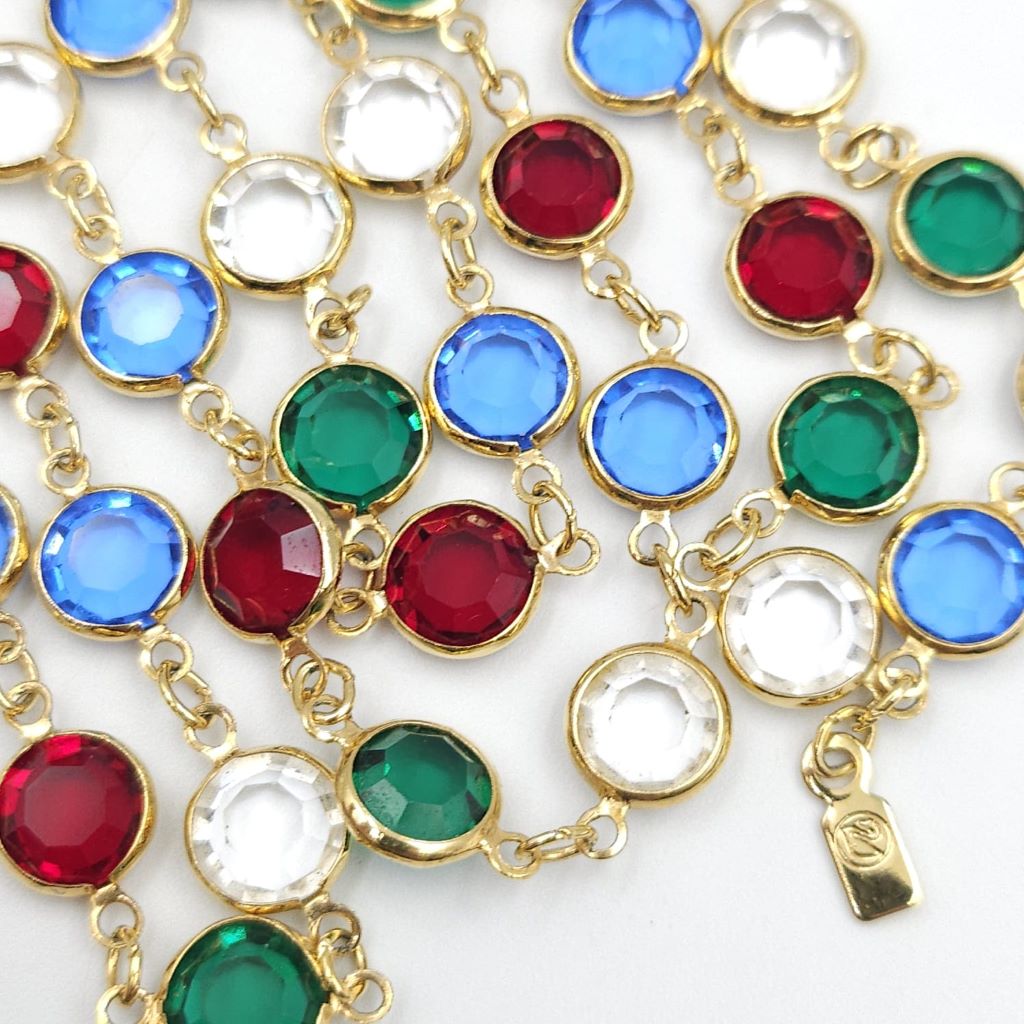 Collana vintage firmata Swarovsky, col logo del cigno, cristalli Swarovsky multicolori sfaccettati bezel, incastonati - VINTAGE AMORE MIO Collana vintage firmata Swarovsky, col logo del cigno, cristalli Swarovsky multicolori sfaccettati bezel, incastonati - VINTAGE AMORE MIO